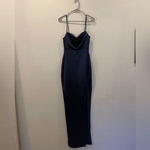Brand: Windsor, Navy prom dress. Never been worn. Size: Medium. Slit on the side